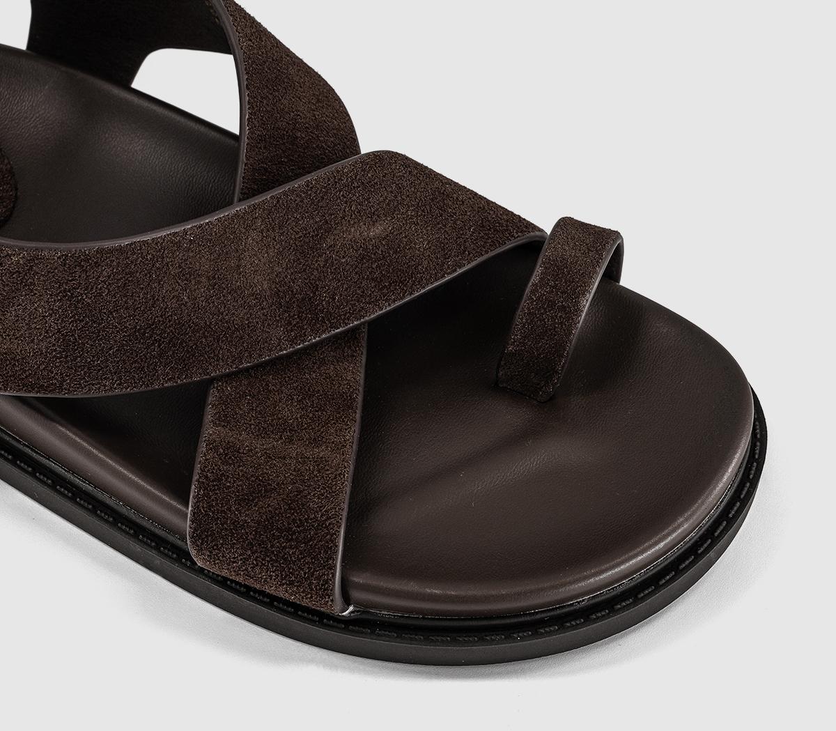 OFFICESimone Toe Loop Ankle Strap Footbed SandalsBrown Suede