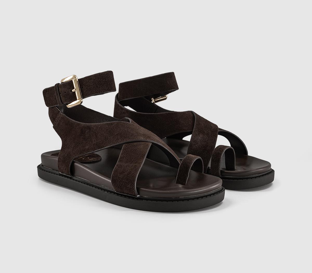 OFFICESimone Toe Loop Ankle Strap Footbed SandalsBrown Suede