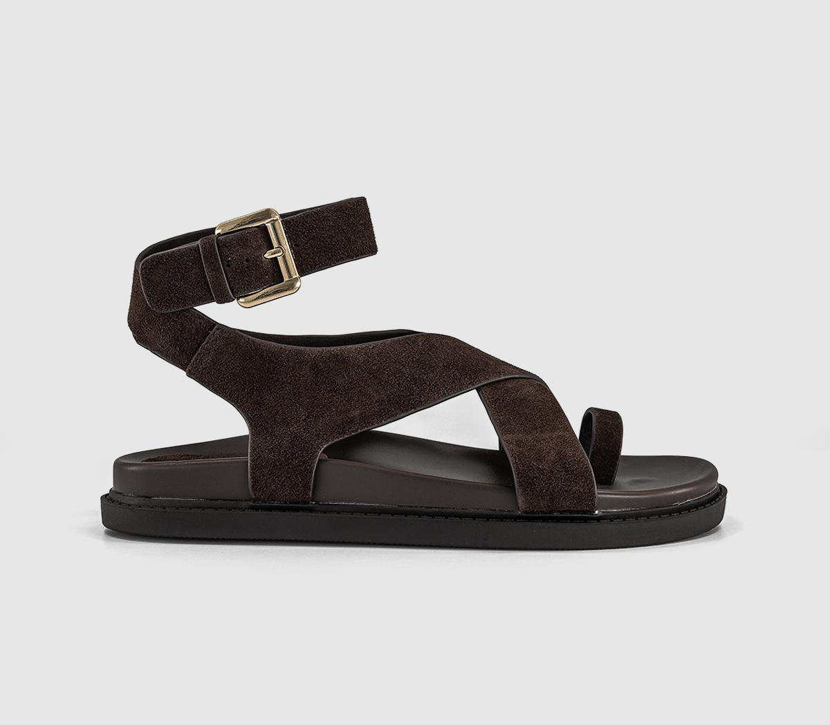 OFFICESimone Toe Loop Ankle Strap Footbed SandalsBrown Suede