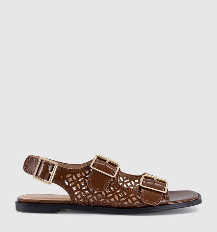 OFFICE Sienna Laser Cut Buckle Detail Sandals Tan