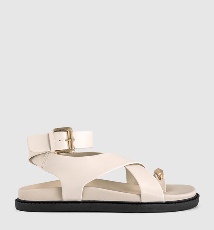 OFFICE Skye Metal Trim Toe Loop Ankle Strap Footbed Sandals White