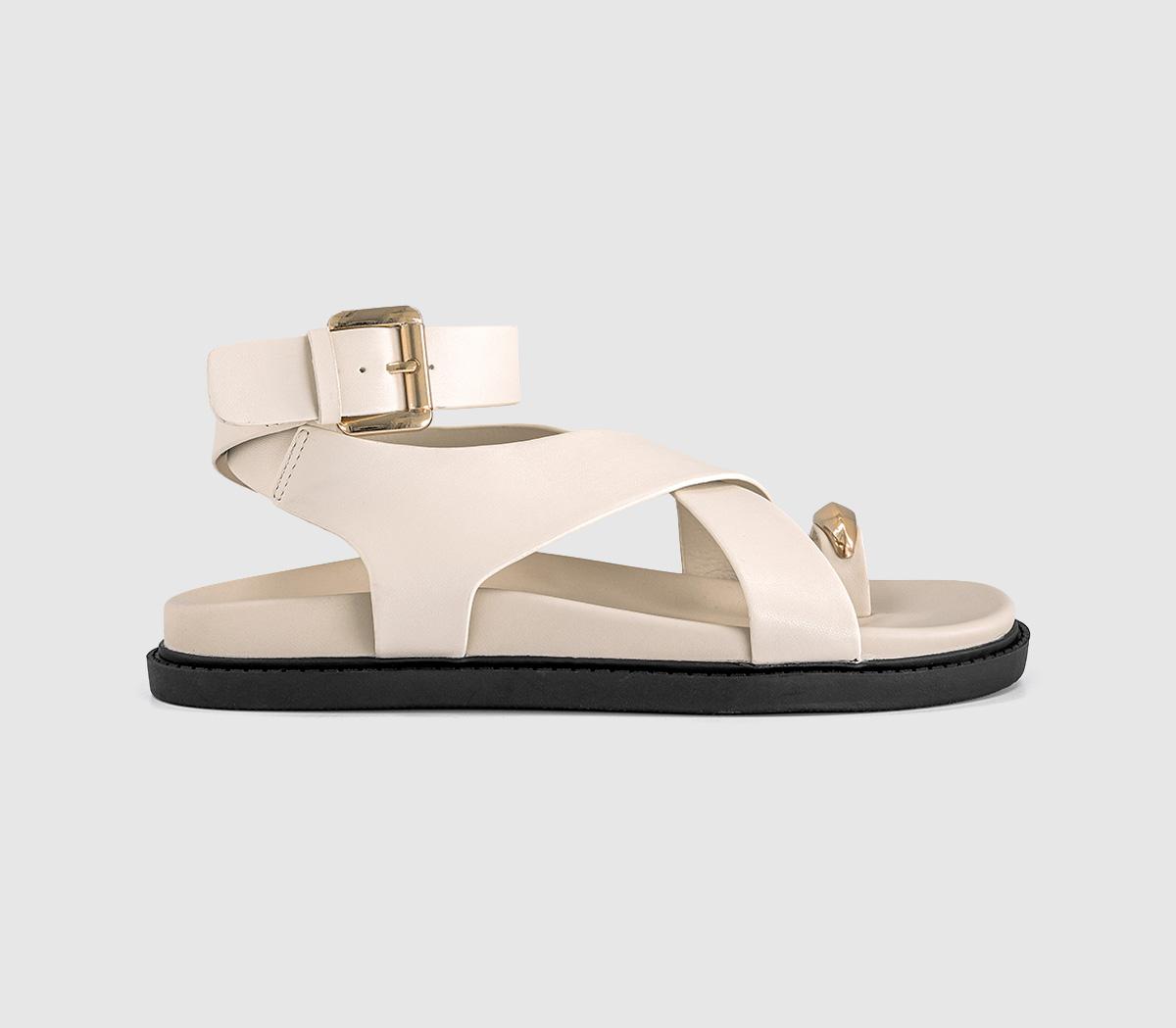 OFFICESkye Metal Trim Toe Loop Ankle Strap Footbed SandalsWhite