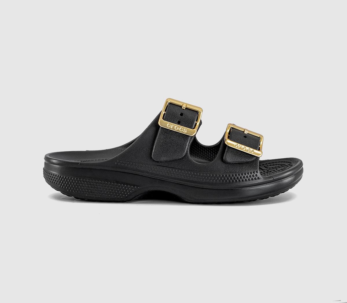 Crocs Classic Metallic Buckle Saturday Sandals  Black in Women's Size 3, Office Shoes
