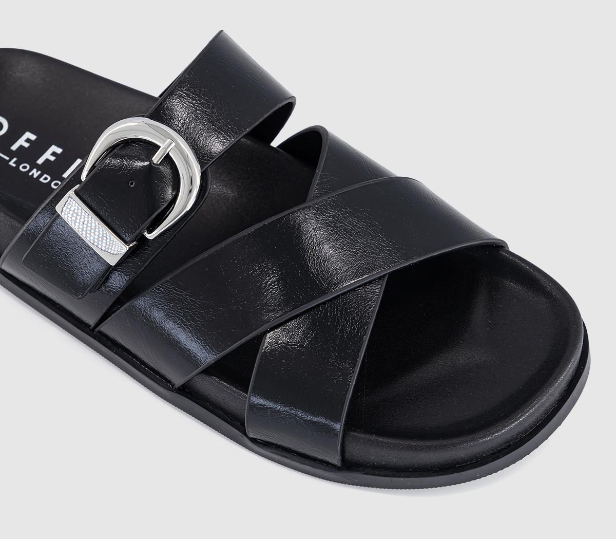 OFFICEStella Cross Strap Buckle Detail Footbed SlidersBlack