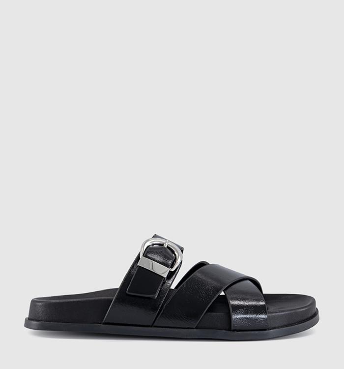 OFFICE Stella Cross Strap Buckle Detail Footbed Sliders Black