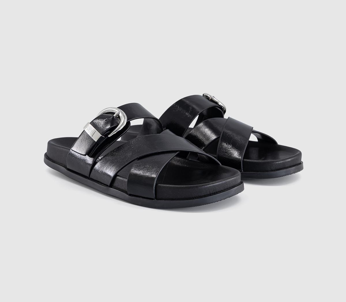 OFFICEStella Cross Strap Buckle Detail Footbed SlidersBlack