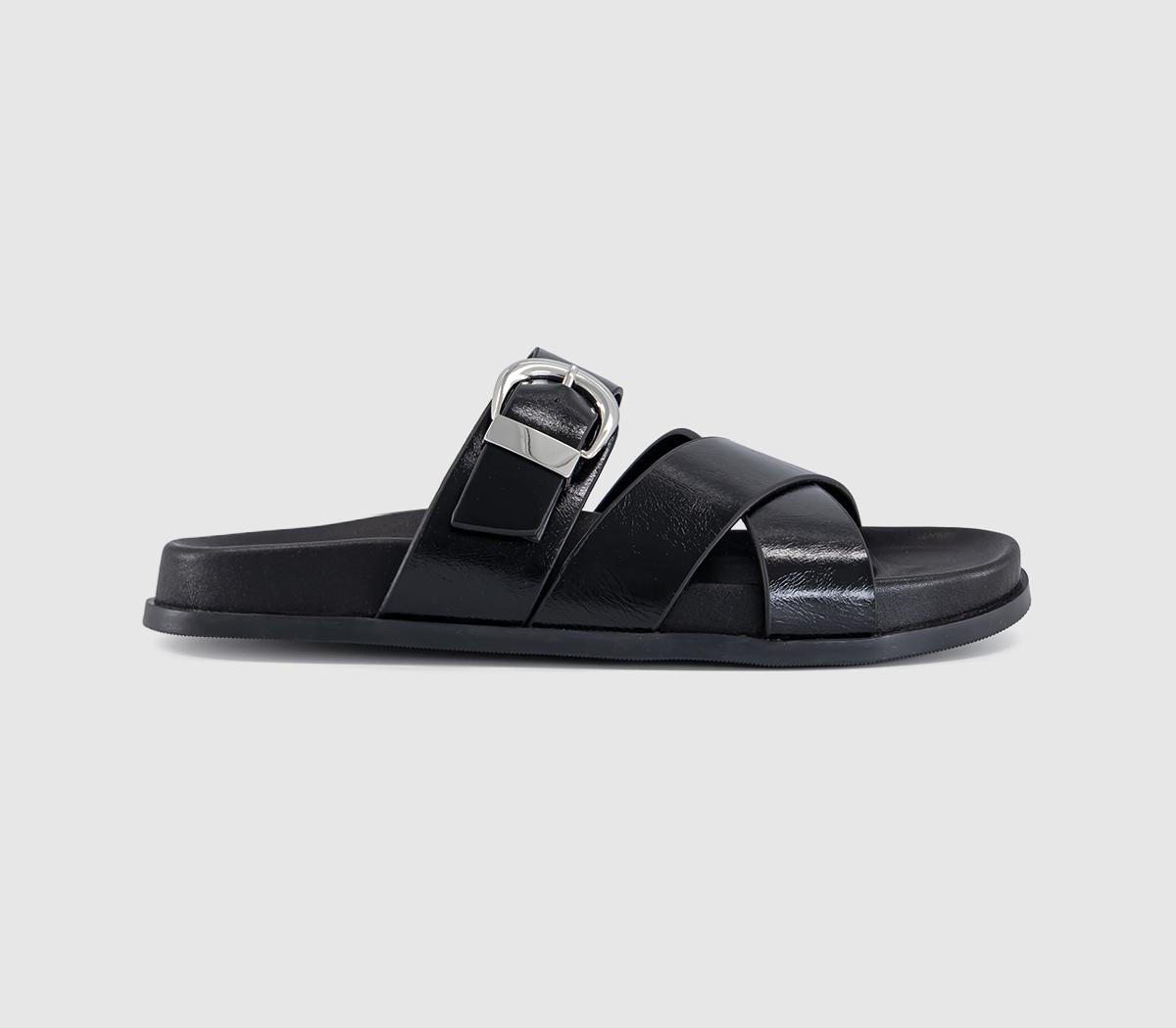 OFFICEStella Cross Strap Buckle Detail Footbed SlidersBlack