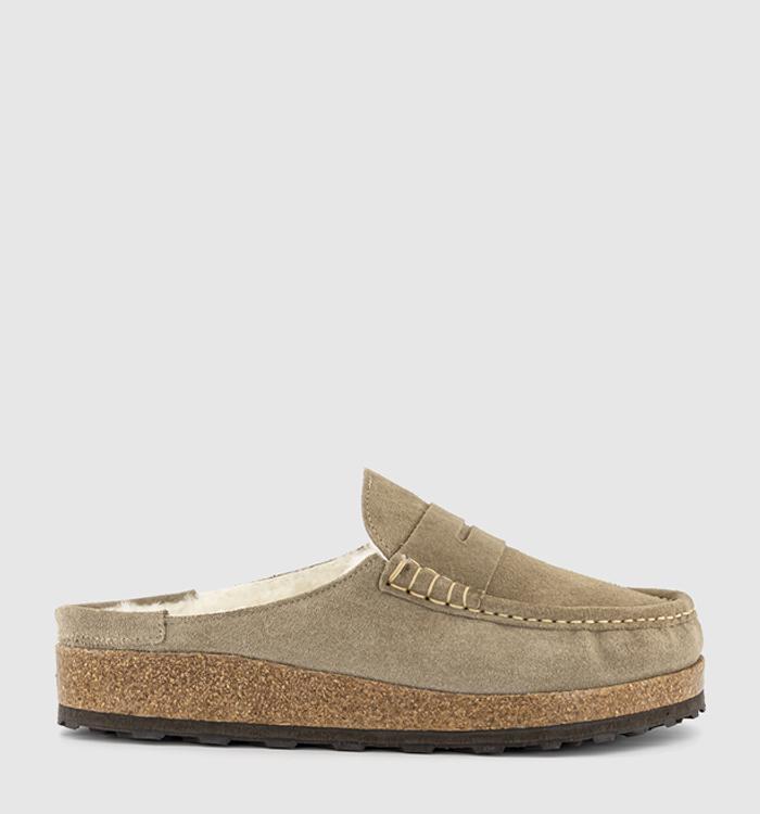 BIRKENSTOCK Naples Shearling Loafers Taupe Suede