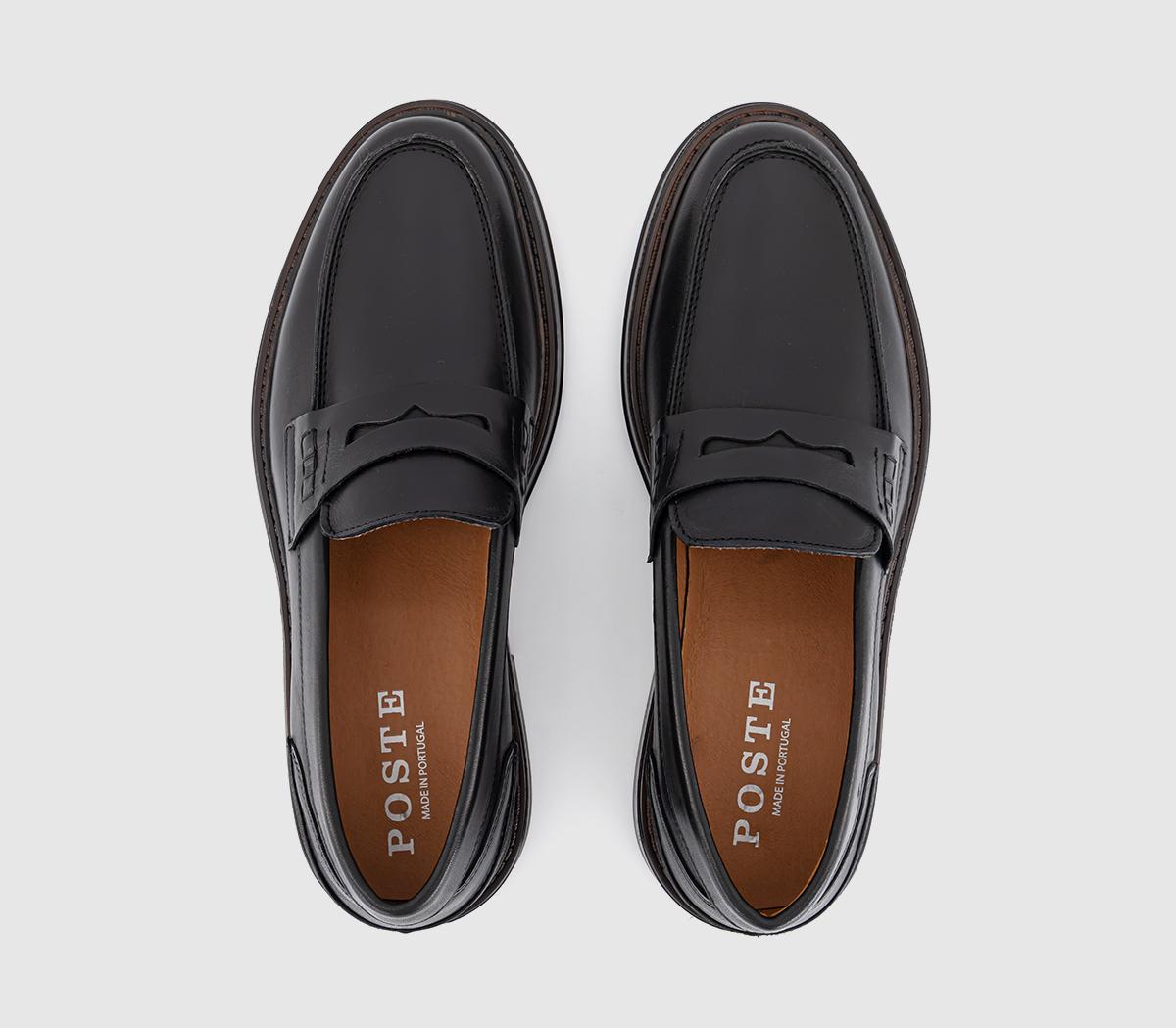 Poste Perry Saddle Loafers Black Leather - Men's Smart Shoes