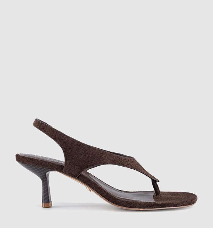 OFFICE Mimi Toe Post Slingback Heels Brown Faux Suede