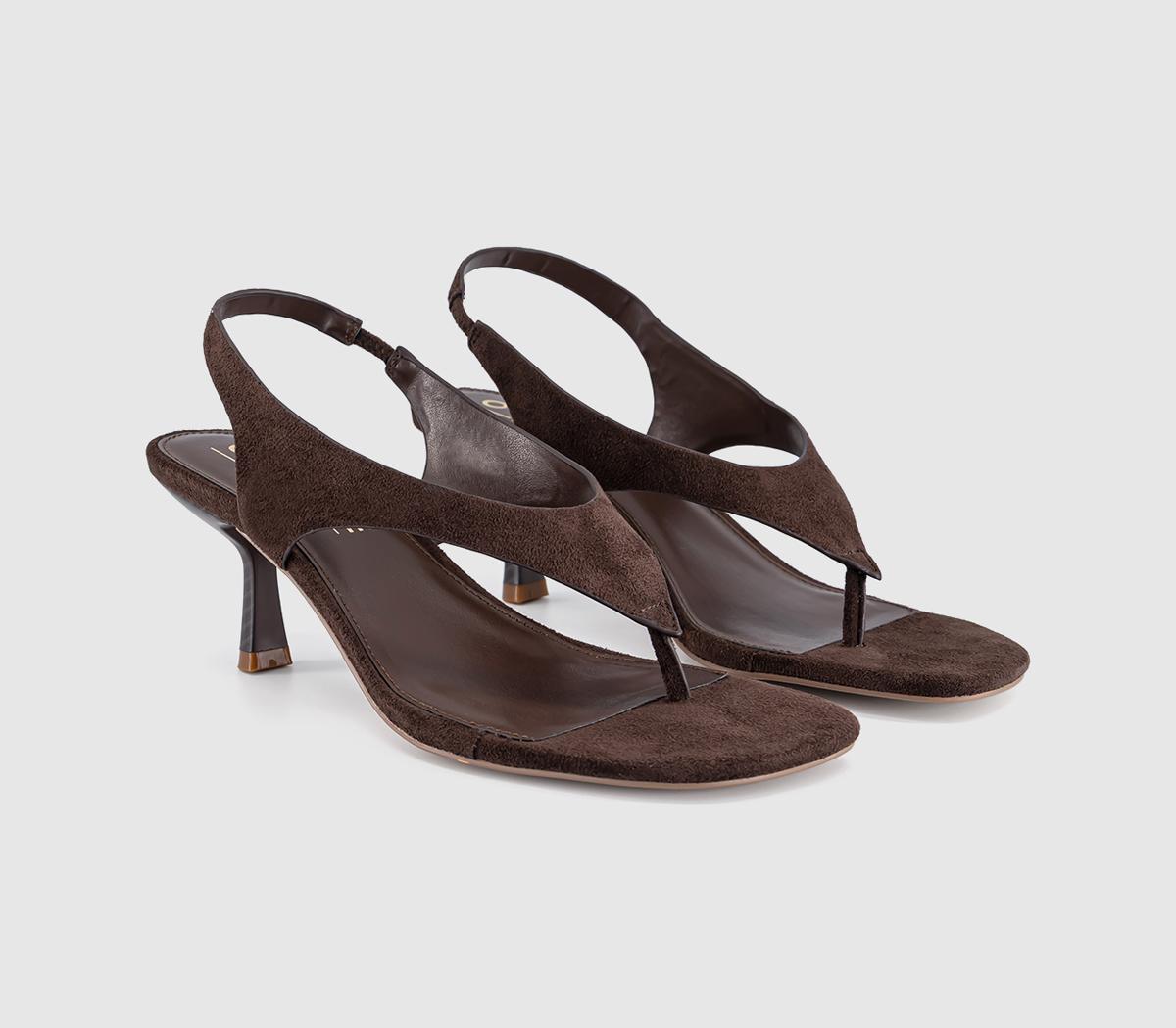 OFFICEMimi Toe Post Slingback HeelsBrown Faux Suede