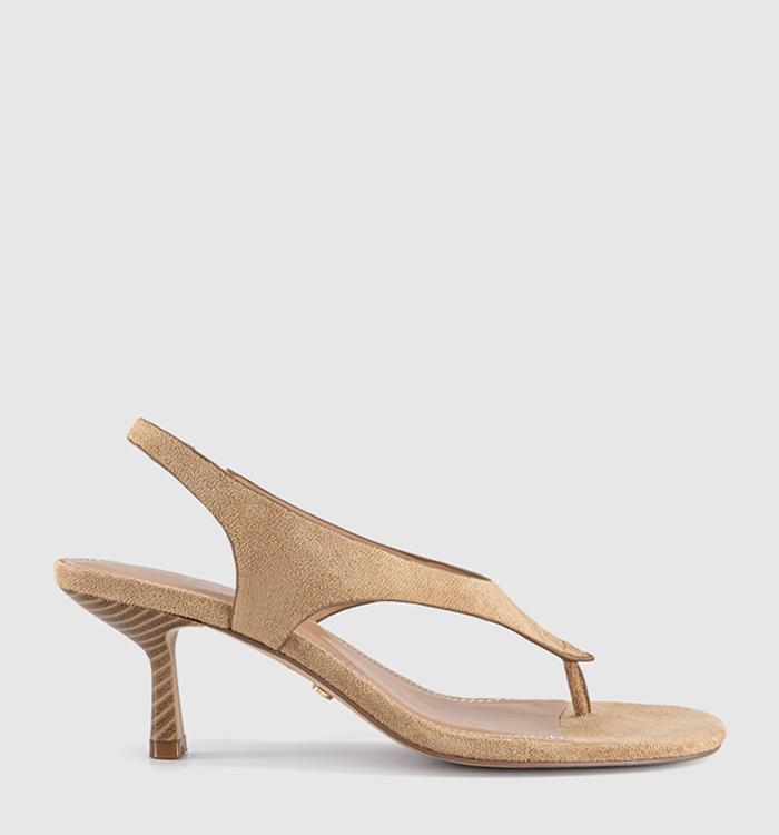 OFFICE Mimi Toe Post Slingback Heels Taupe Faux Suede