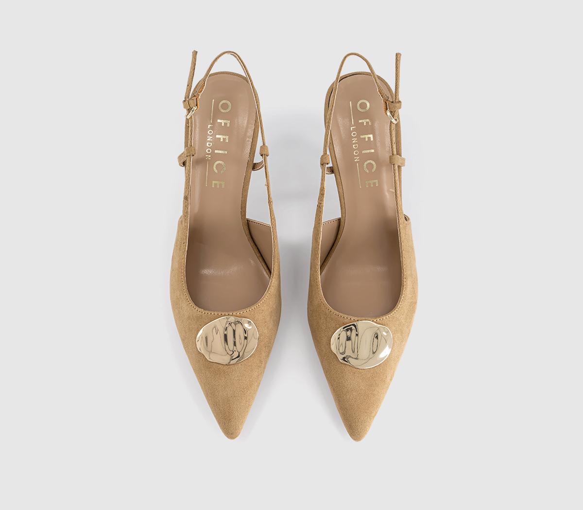 OFFICEHazel Trim Detail Slingback Court HeelsTaupe Faux Suede