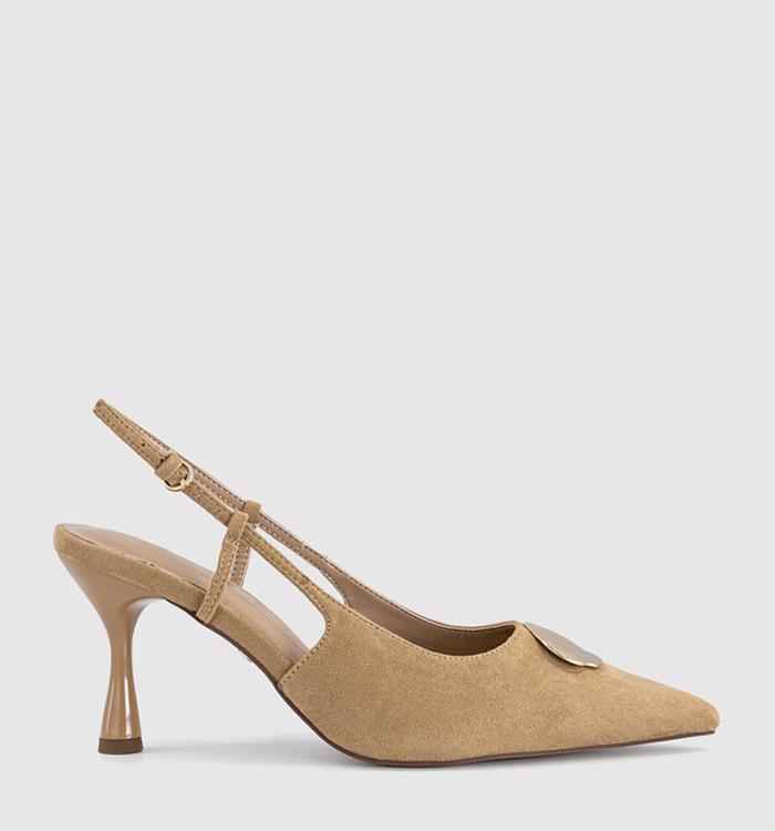 OFFICE Hazel Trim Detail Slingback Court Heels Taupe Faux Suede