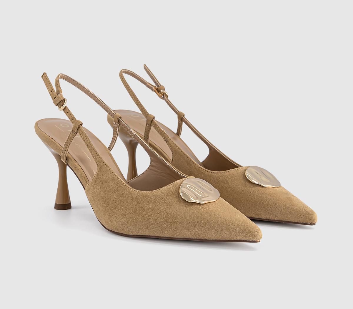 OFFICEHazel Trim Detail Slingback Court HeelsTaupe Faux Suede