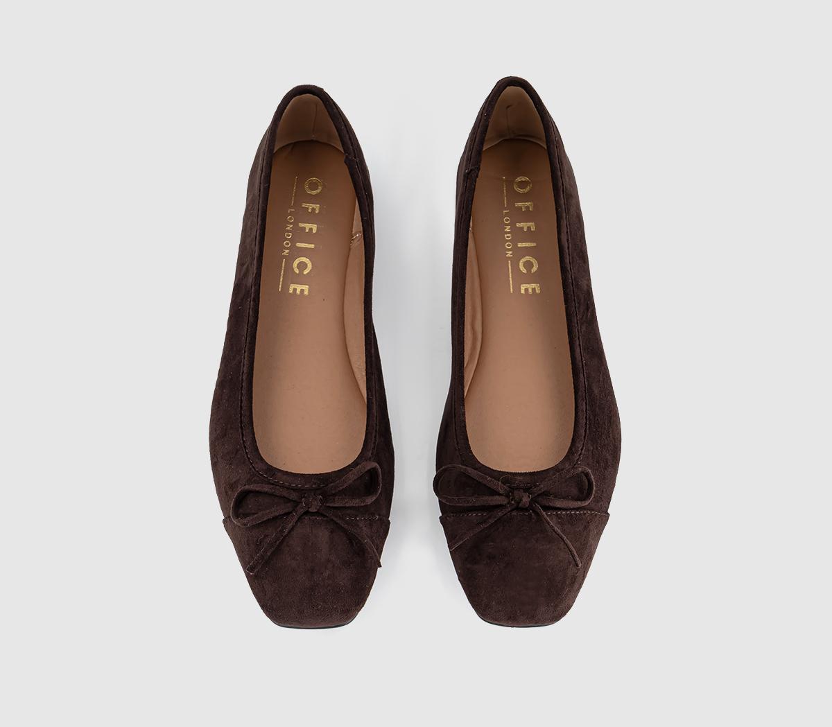 OFFICEFan Girl Square Toe Bow Ballet PumpsBrown Faux Suede