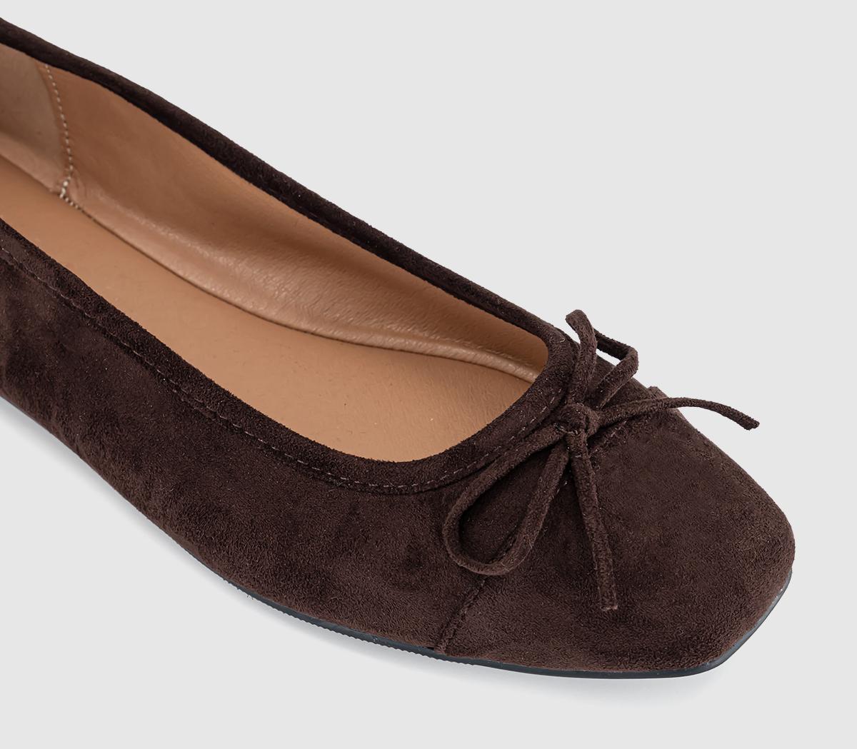 OFFICEFan Girl Square Toe Bow Ballet PumpsBrown Faux Suede