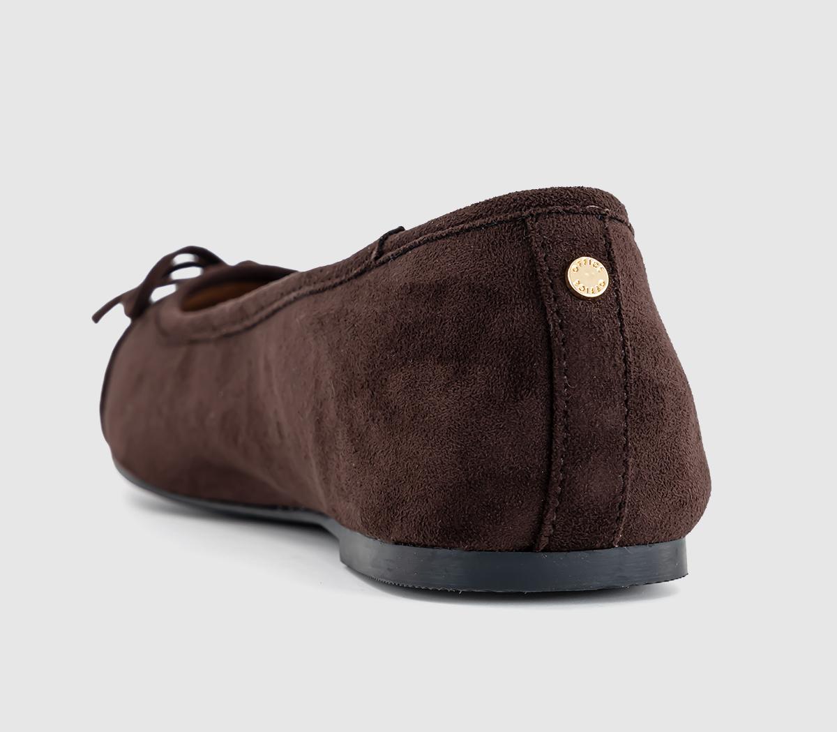 OFFICEFan Girl Square Toe Bow Ballet PumpsBrown Faux Suede
