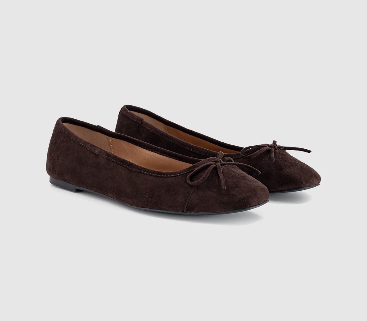 OFFICEFan Girl Square Toe Bow Ballet PumpsBrown Faux Suede