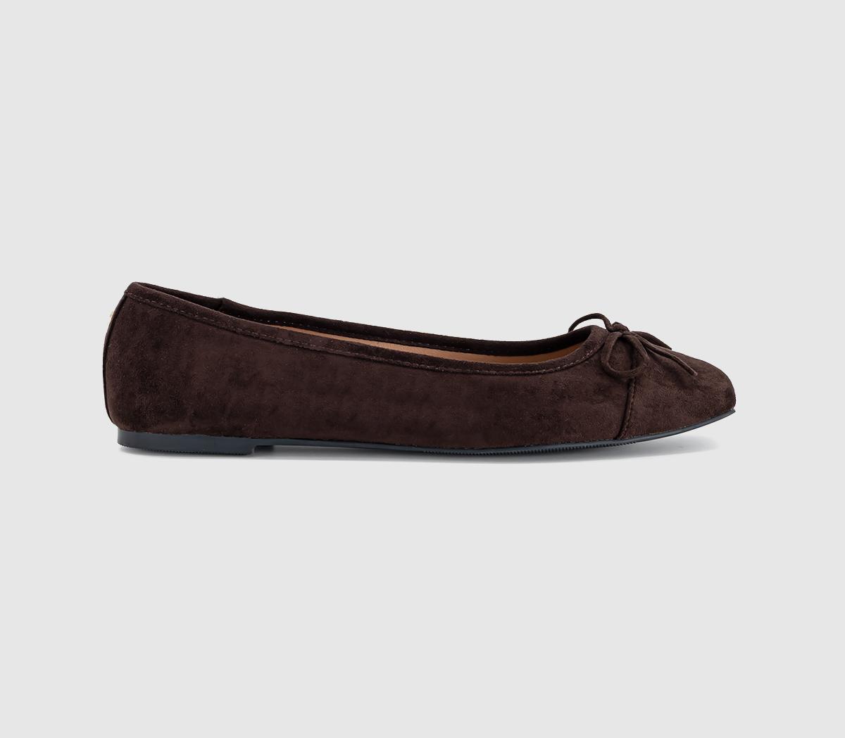 OFFICEFan Girl Square Toe Bow Ballet PumpsBrown Faux Suede
