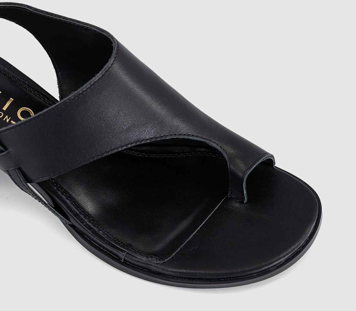 OFFICEMontreal Toe Post Stacked Heel SandalsBlack Leather