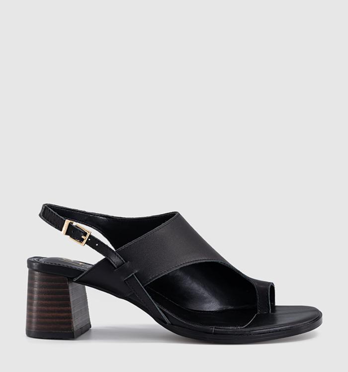 OFFICE Montreal Toe Post Stacked Heel Sandals Black Leather