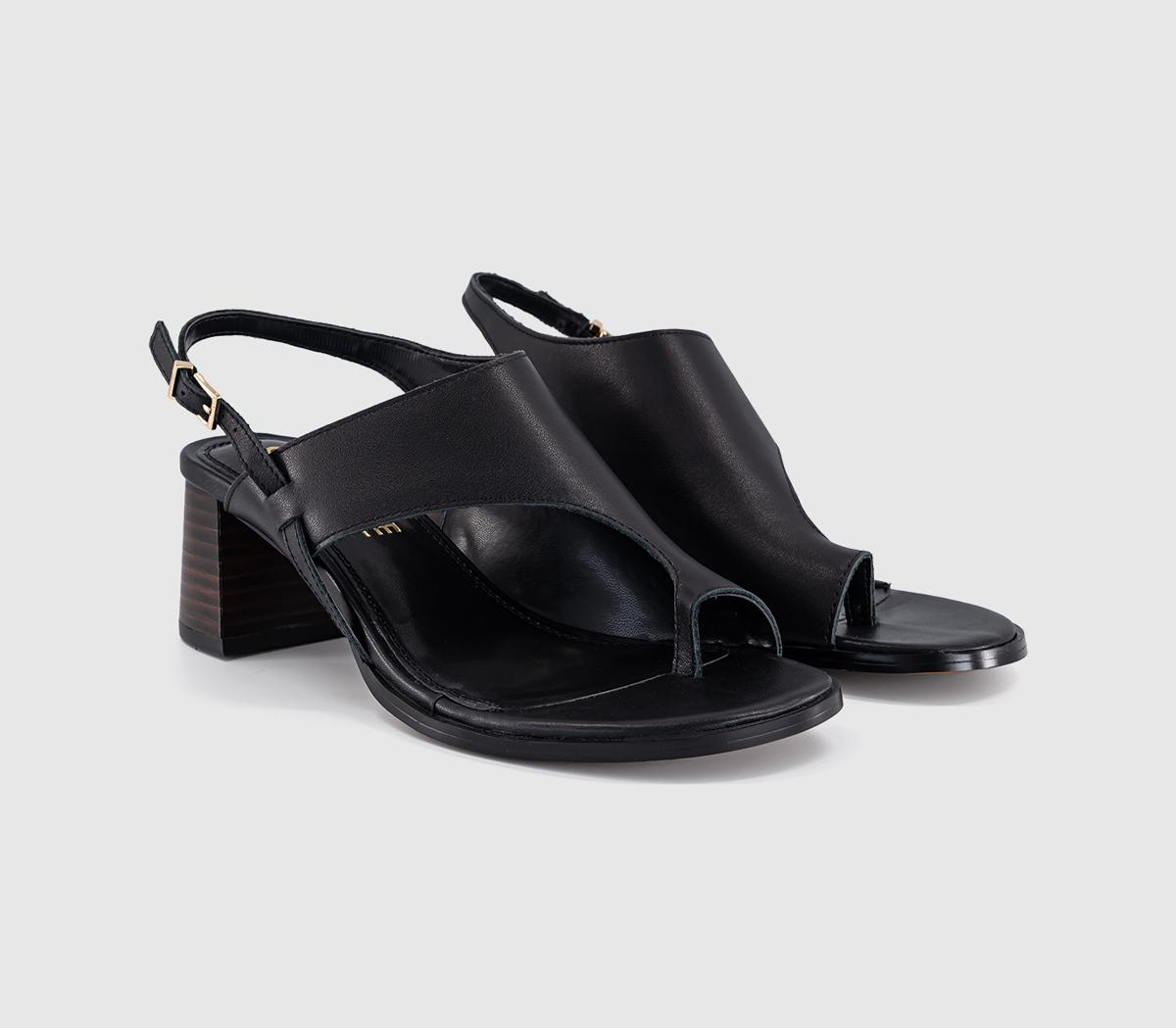 OFFICEMontreal Toe Post Stacked Heel SandalsBlack Leather