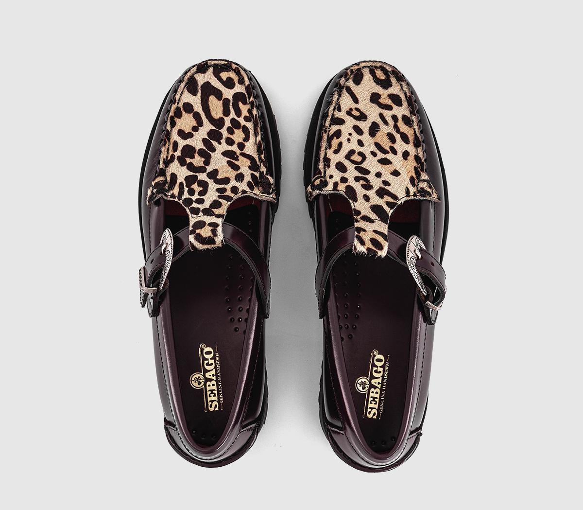 SebagoAurora T Bar ShoesBurgundy Leopard