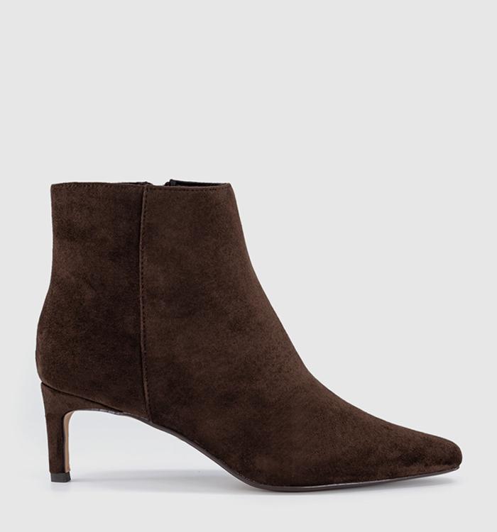 OFFICE Aurelia kitten Heel Ankle Boots Brown Faux Suede