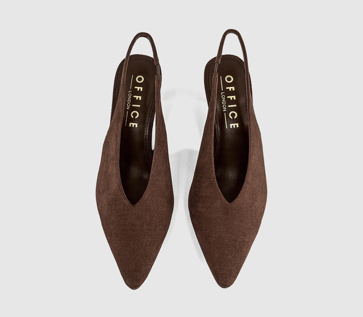 OFFICEMonique High Vamp Slingback Kitten Heels CourtBrown Faux Suede