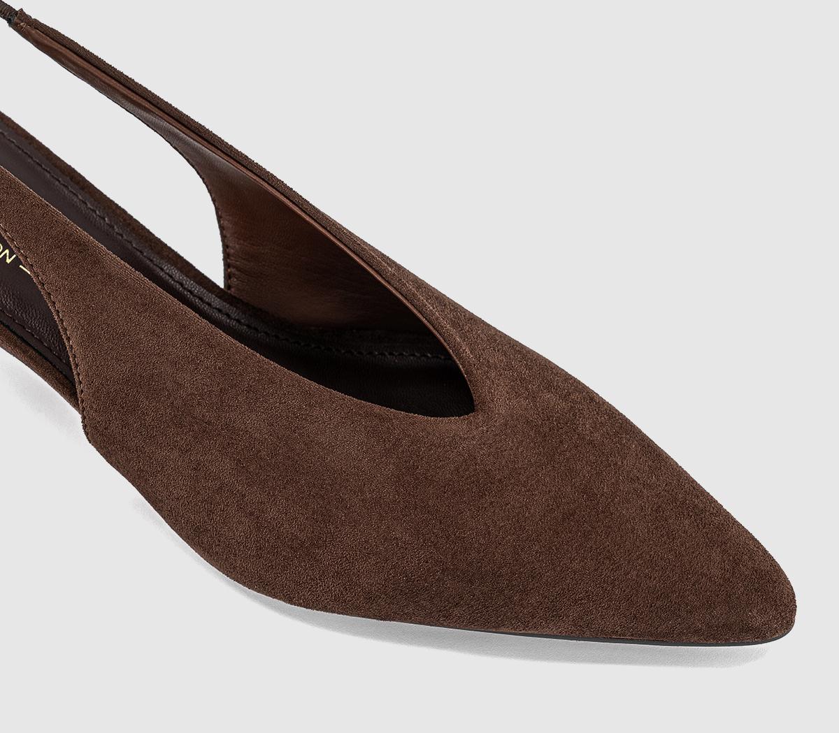 OFFICEMonique High Vamp Slingback Kitten Heels CourtBrown Faux Suede