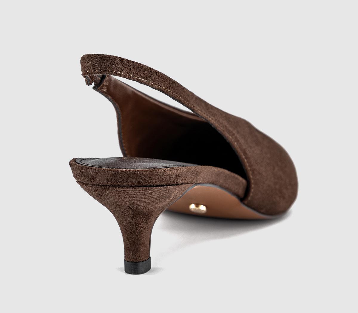 OFFICEMonique High Vamp Slingback Kitten Heels CourtBrown Faux Suede