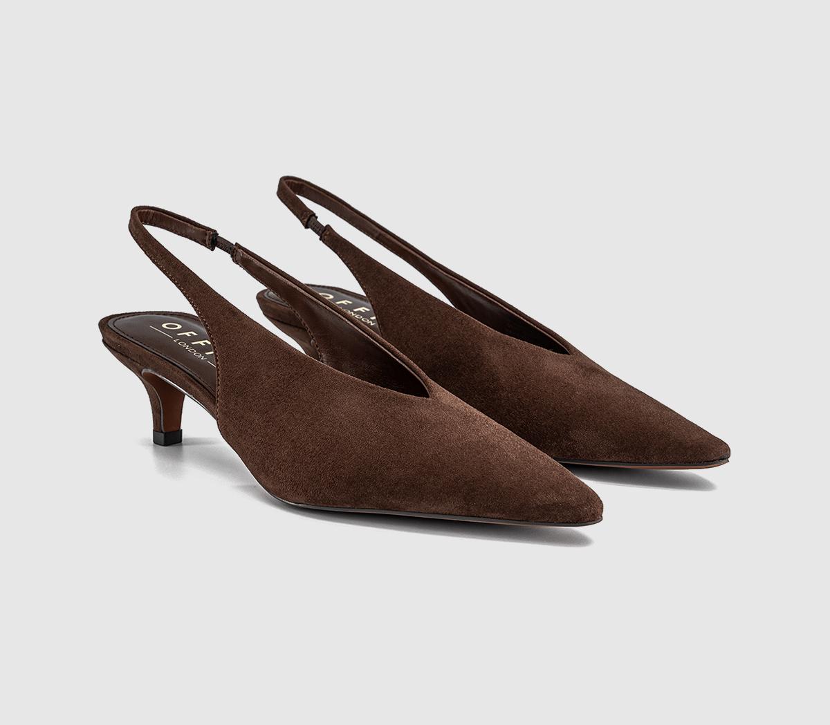 OFFICEMonique High Vamp Slingback Kitten Heels CourtBrown Faux Suede