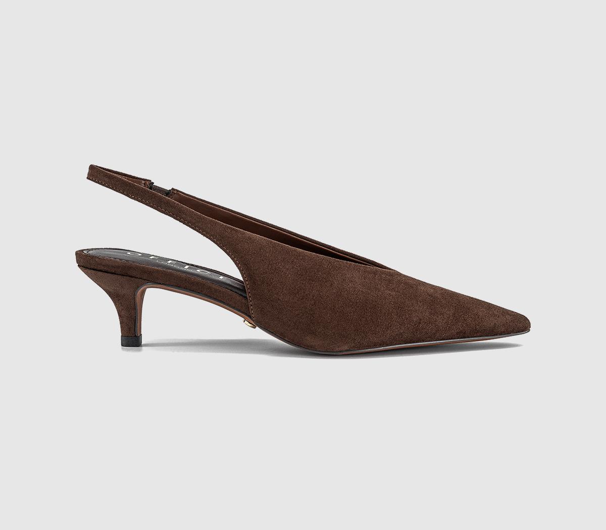 OFFICEMonique High Vamp Slingback Kitten Heels CourtBrown Faux Suede