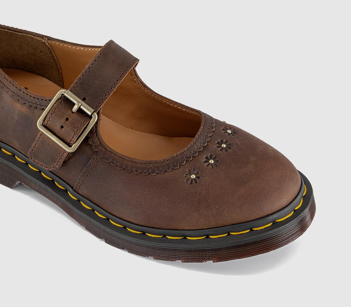 Dr. Martens Floral Maryjanes Dark Brown Crazy Horse - Mary Jane Shoes