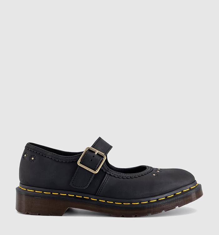 Dr. Martens Floral Maryjanes Black Crazy Horse