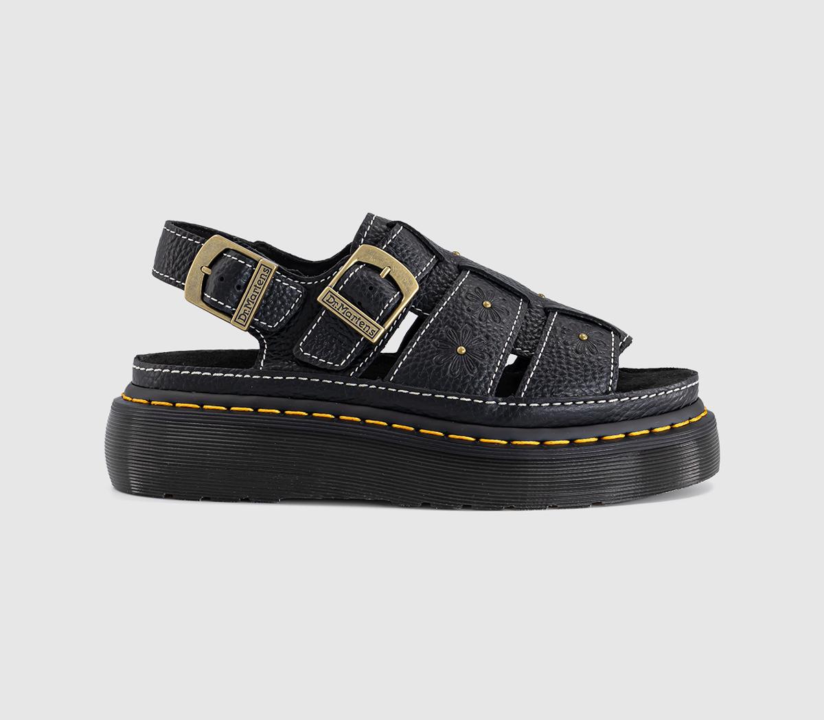 Dr. Martens Wrenlie Open Flower Sandals Milled Nappa Black in Women's Size 6, Office Shoes