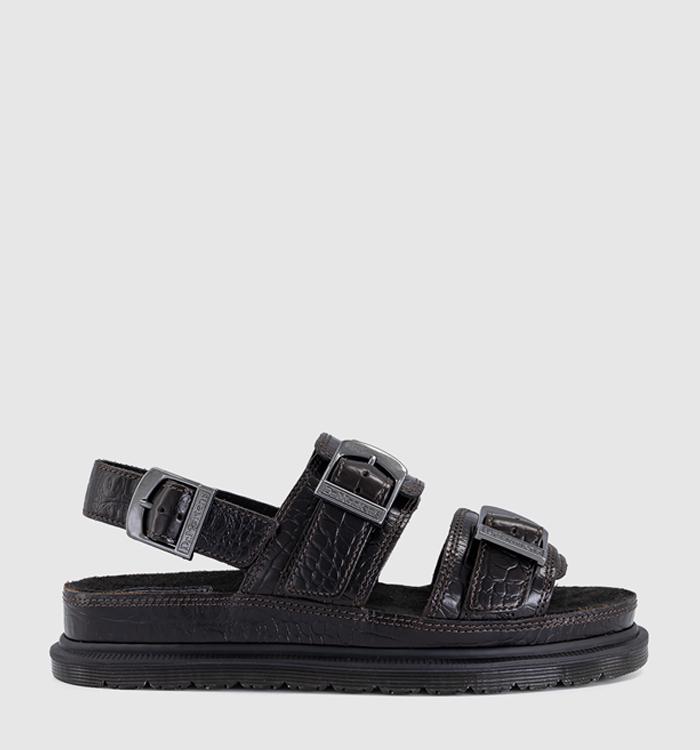 Dr. Martens San Two Strap Sandals Dark Brown Analine Croc