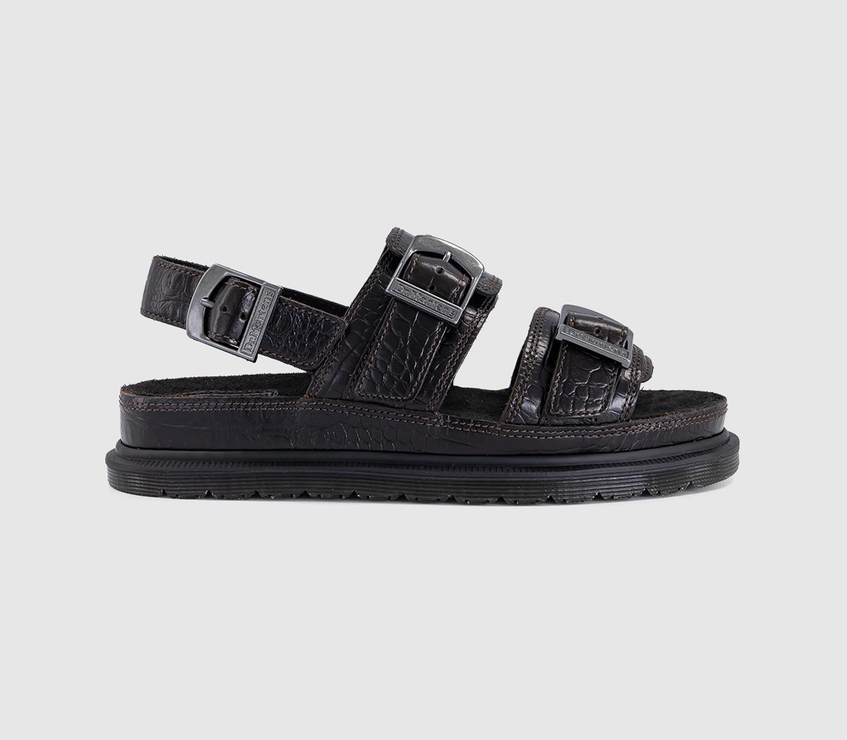 Dr. Martens San Two Strap Sandals Dark Analine Croc Brown in Women's Size 7, Office Shoes