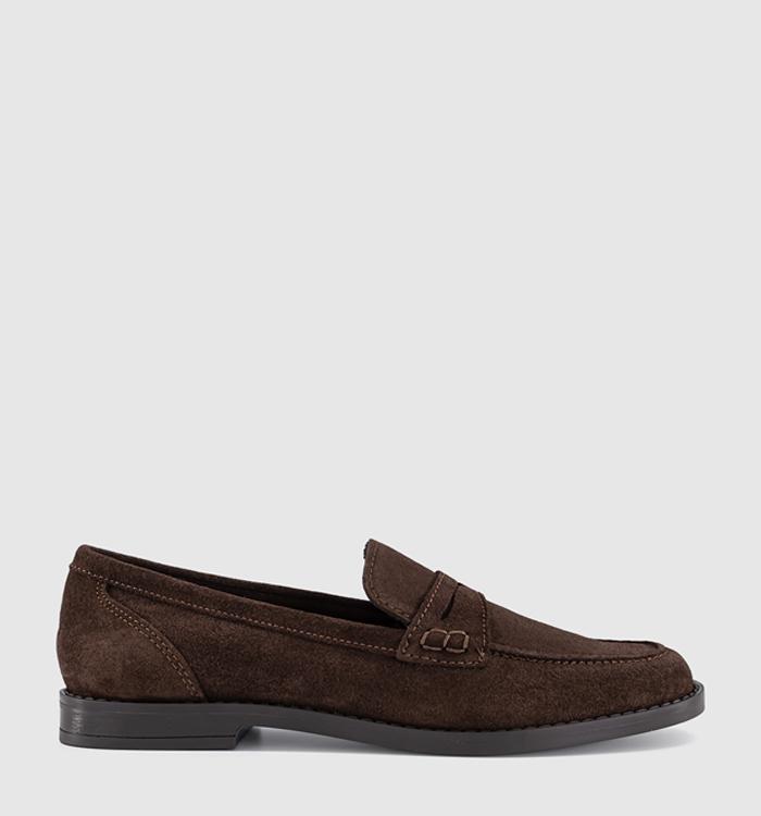 OFFICE Forerro Square Toe Penny Loafers Brown Suede