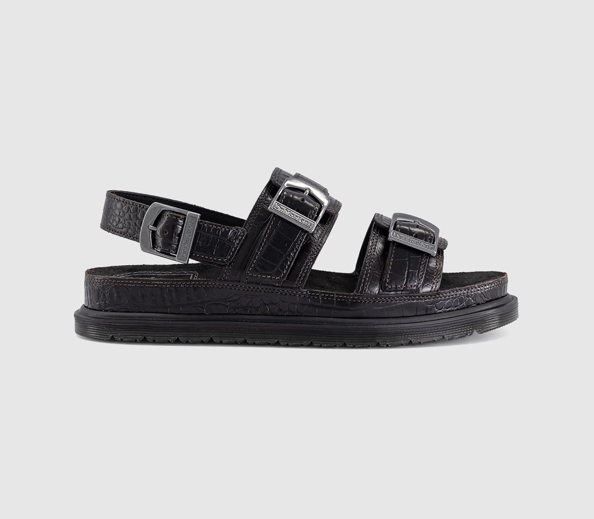 Dr. Martens San Two Strap Sandals Dark Analine Croc Brown in Men's Size 10, Office Shoes