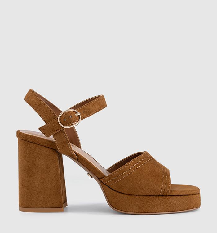OFFICE Harlow Platform Block Heel Sandals Tan Faux Suede