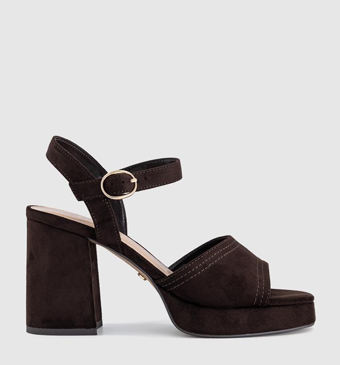 OFFICE Harlow Platform Block Heel Sandals Brown Faux Suede