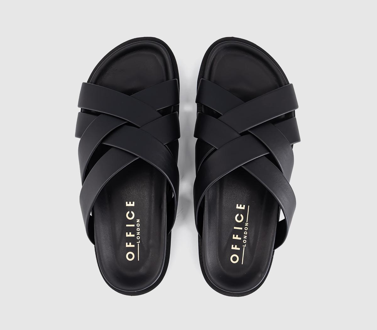 OFFICESaxon Cross Strap Footbed SlidersBlack