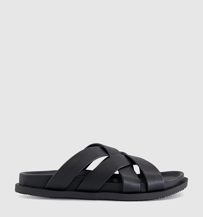 OFFICE Saxon Cross Strap Footbed Sliders Black