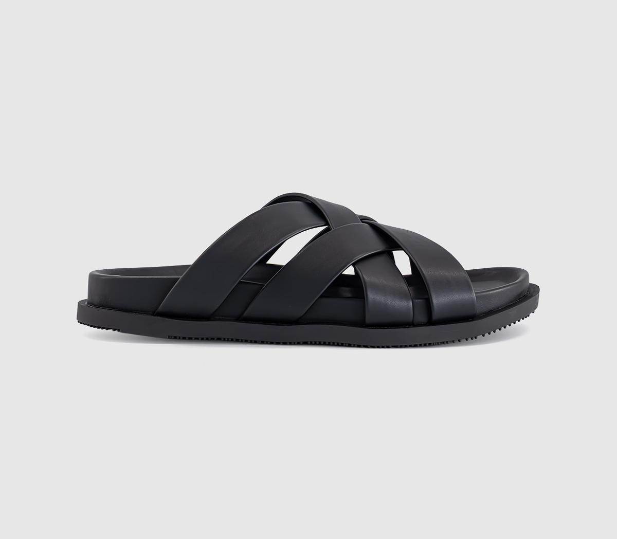 OFFICESaxon Cross Strap Footbed SlidersBlack