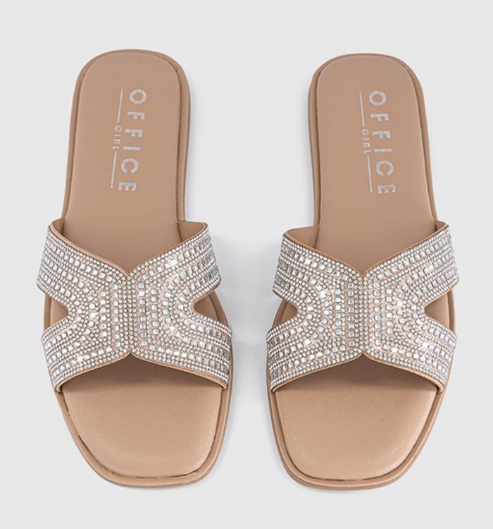OFFICE Sparkle Embellished Slide Sandals Silver Embellished