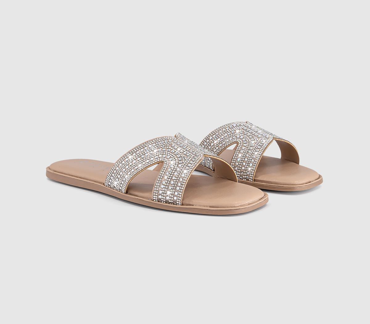 OFFICESparkle Embellished Slide SandalsSilver Embellished