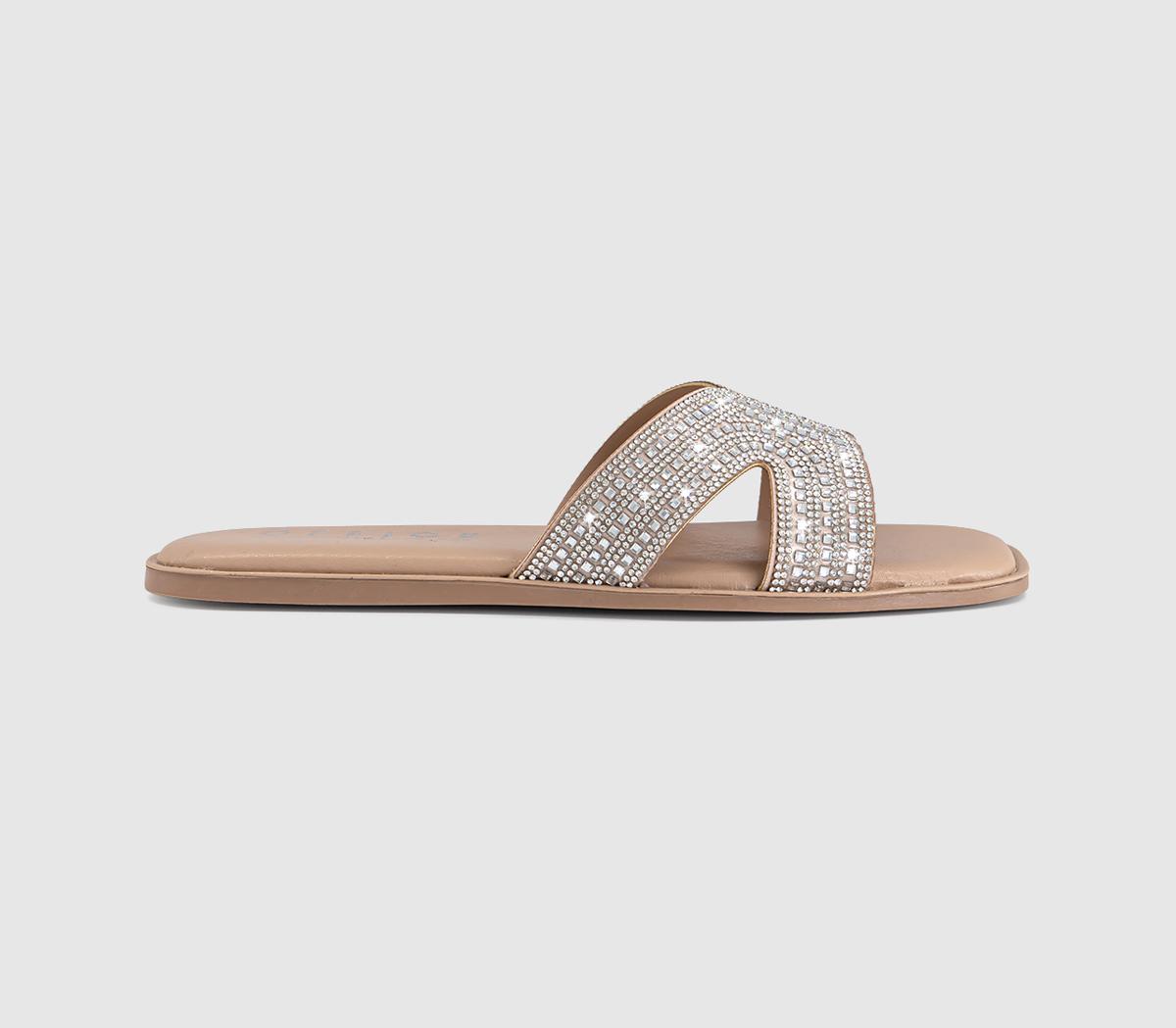OFFICESparkle Embellished Slide SandalsSilver Embellished