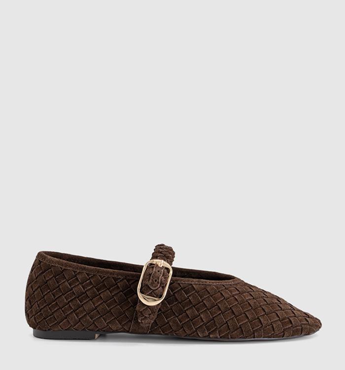 OFFICE Fauna Leather Weave Mary Janes Brown Suede